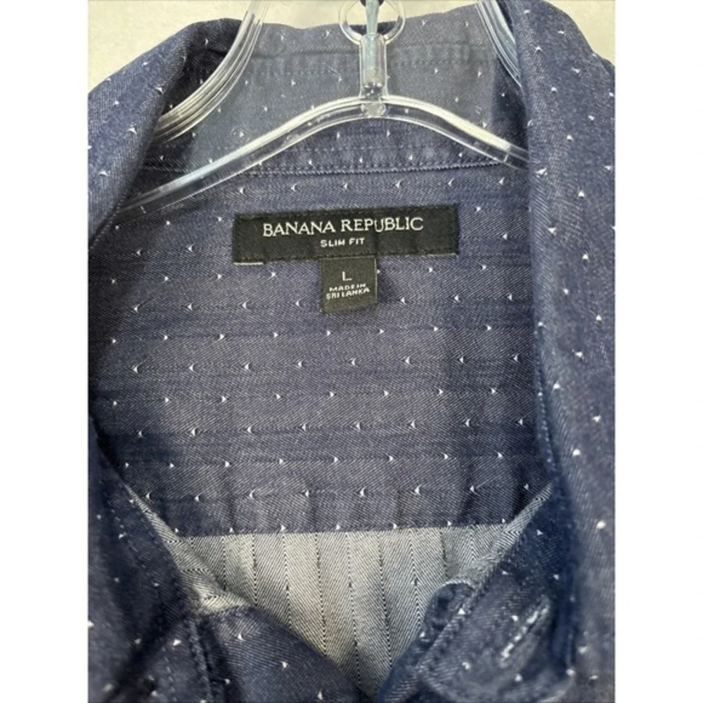 Banana Republic Mens L White Dots Soft Wash Standard‎ Fit  Button Shirt K1301
